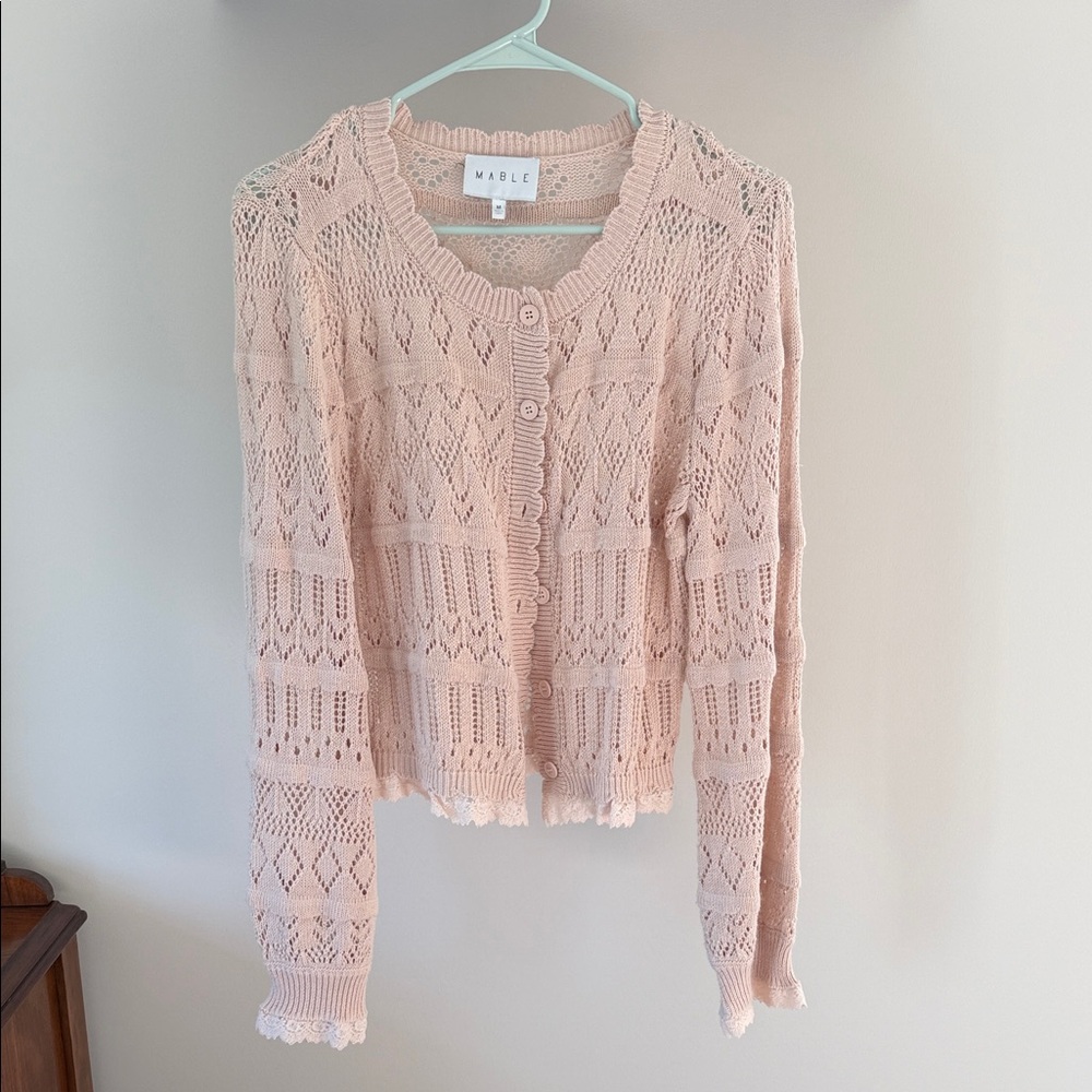 MARBLE Blush Pink Open-Knit Button Cardigan